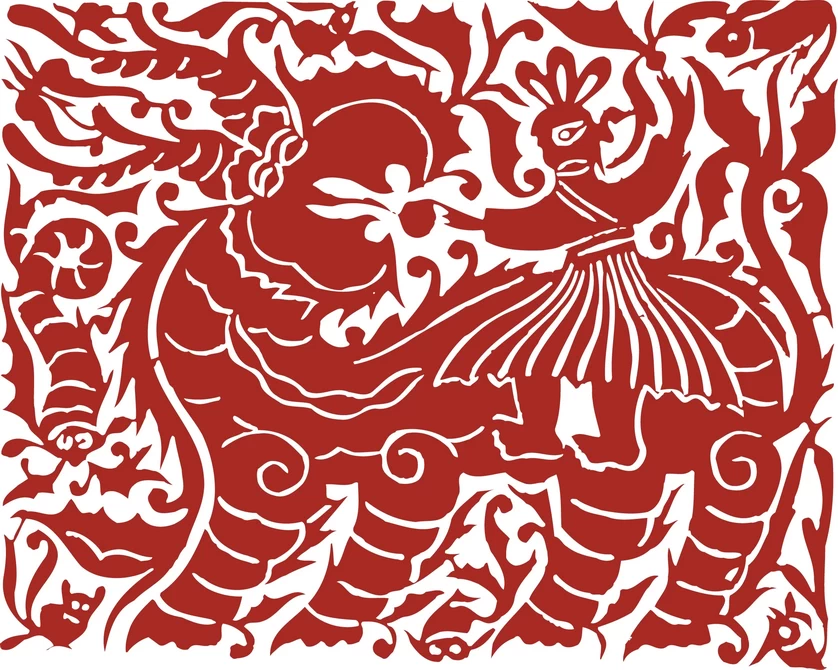 中国风中式传统喜庆民俗人物动物窗花剪纸插画边框AI矢量PNG素材【473】